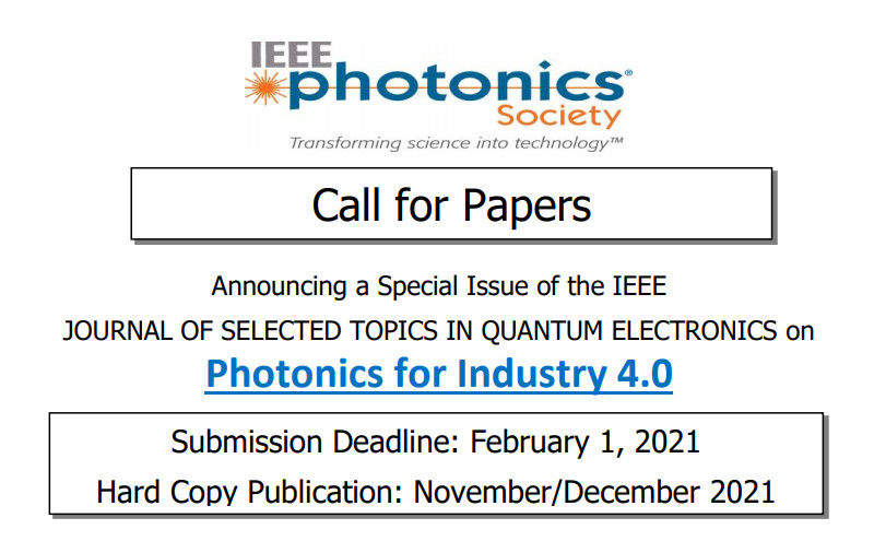 Special Issue on Photonics for Industry 4.0 en IEEE J. Selected Topics in Quantum Electronics